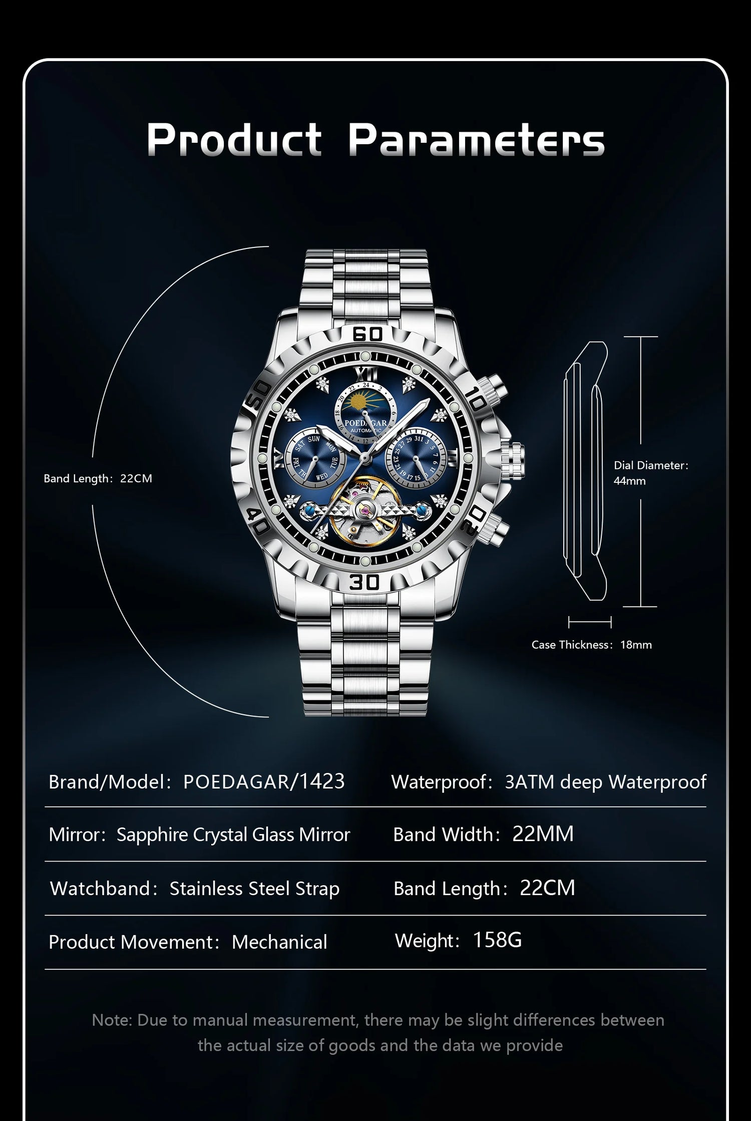 POEDAGAR Business Top Watch For Man Hollow Tourbillon Automatic Men&