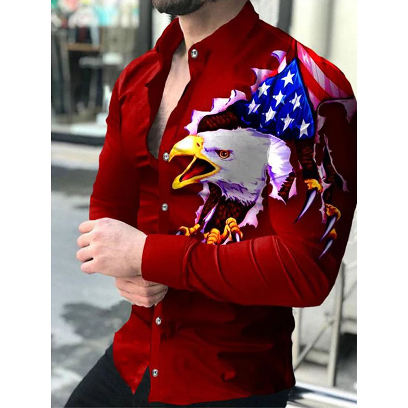 New Luxury Eagle Shirts American FLag 3d Printed Shirts Men Fashion Shirt Hawaiian Casual Beach Cardigan Blouse Men&