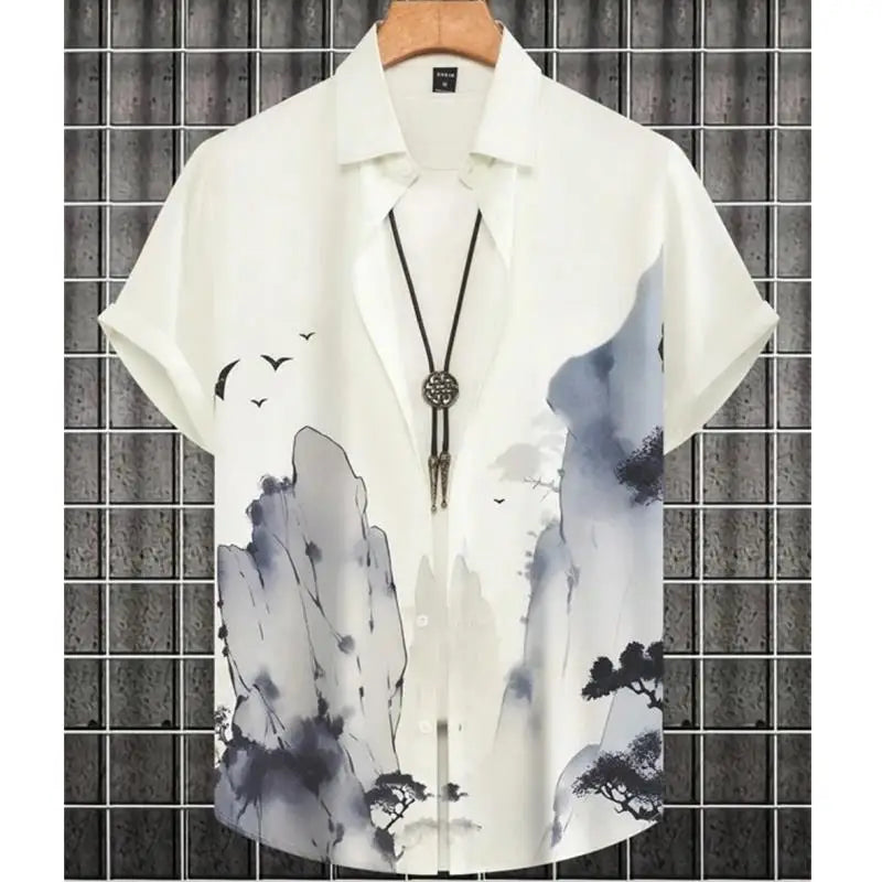 Fashion Shirt For Men 3d Ink Painting Prints Men&