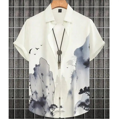 Fashion Shirt For Men 3d Ink Painting Prints Men&