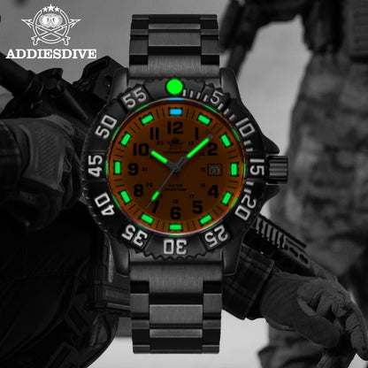 ADDIESDIVE Fashion Orange Dial Quartz Watch Waterproof Super Luminous Wristwatch Stainless Steel Strap Alloy Case Men&