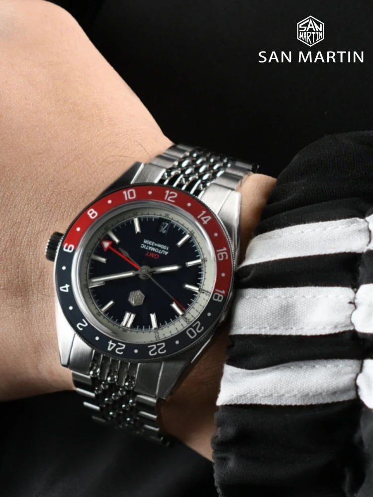 San Martin 39.5mm Limited Edition Full Lume Dial Automatic Mens Watch NH34 GMT 6H Date 10Bar Luxury Kol Saati SN0116W