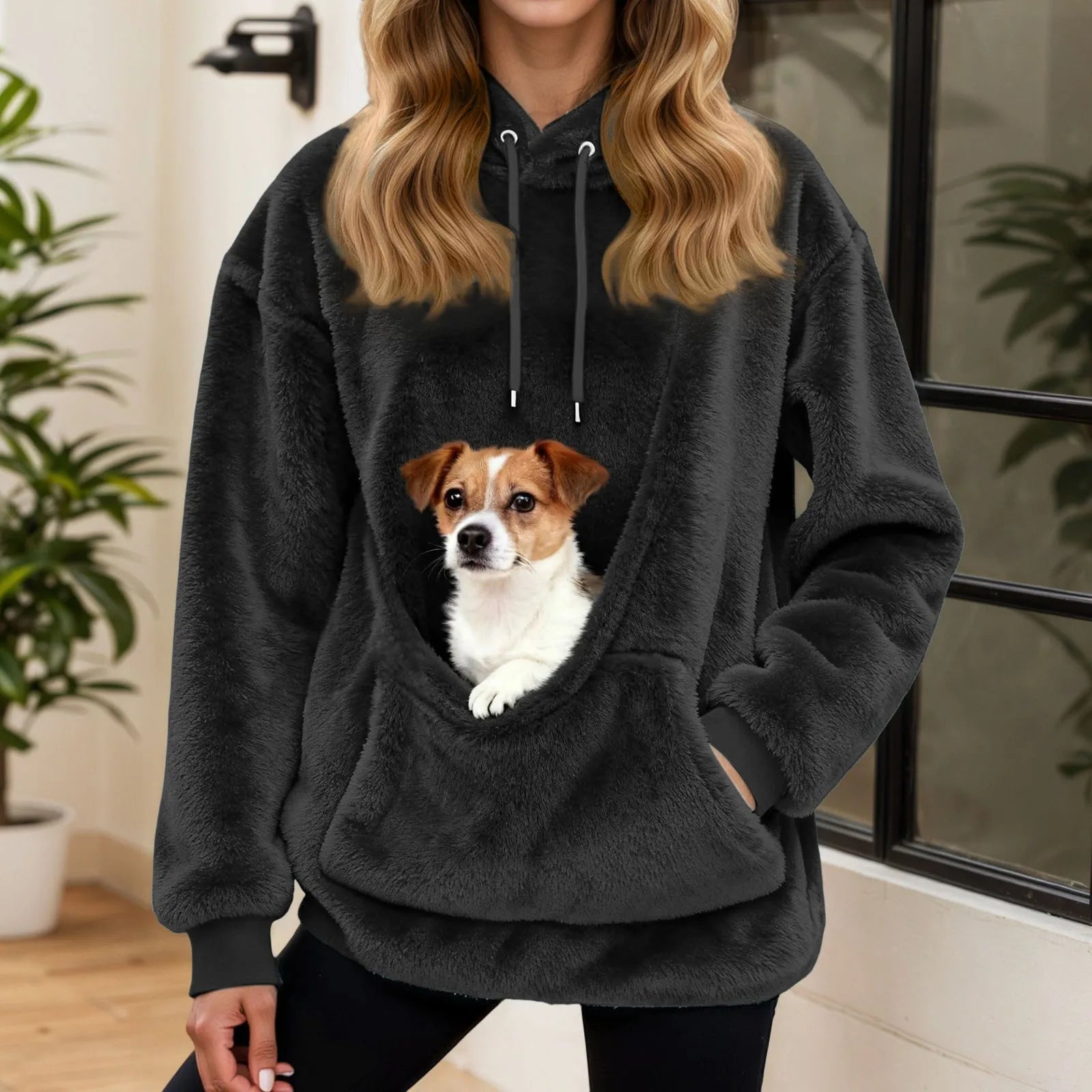 2025 Hot Sale Hoodie Womens Fall And Winter Casual Fleece Solid Color Pet Pocket Hooded Sweatshirt Funny Pullover For Women