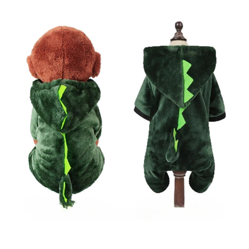 Dog Clothing Autumn Winter Thickened Coral Velvet Thermal Insulation Teddy Puppy Clothes Warm Garment Dinosaur Cream Dress Up