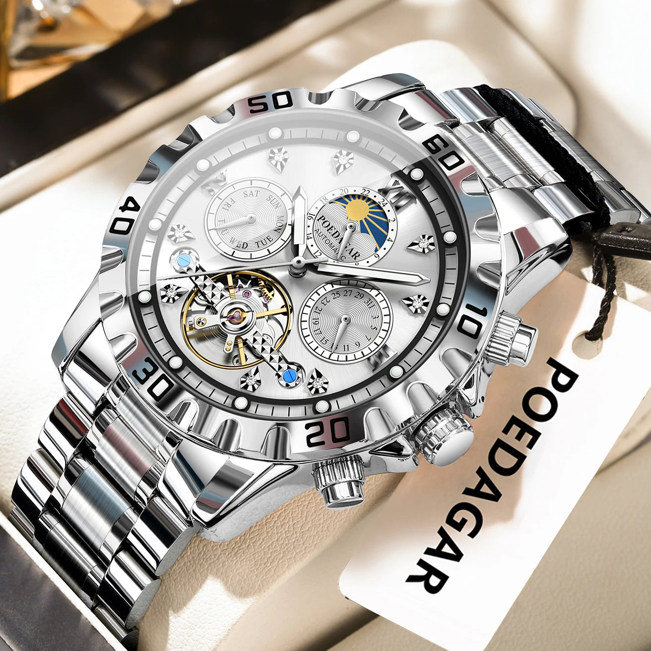 POEDAGAR Business Top Watch For Man Hollow Tourbillon Automatic Men&