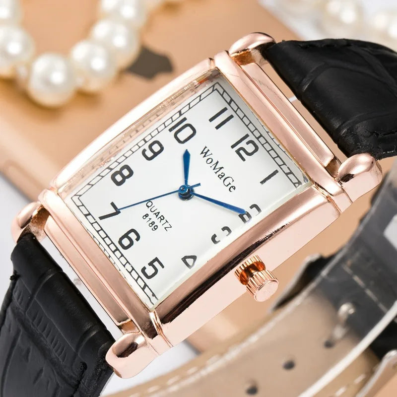 Classic Luxury Women Quartz Watches Fashion Square Dial Analog Wristwatch PU Leather Watchband Clock Simple Elegant Ladies Watch