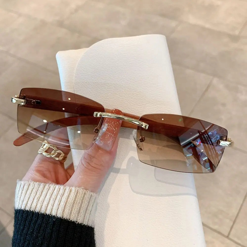 Trendy Punk Sunglasses Rimless Rectangle Sun Glasses for Men Women Fashion UV400 Driving Shades Frameless Gradient Eyewear