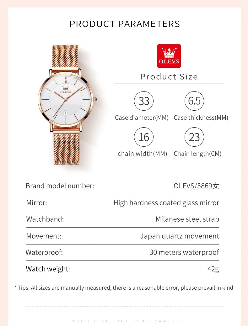 OLEVS Watches For Women Quartz Waterproof Watch Luxury Lady&