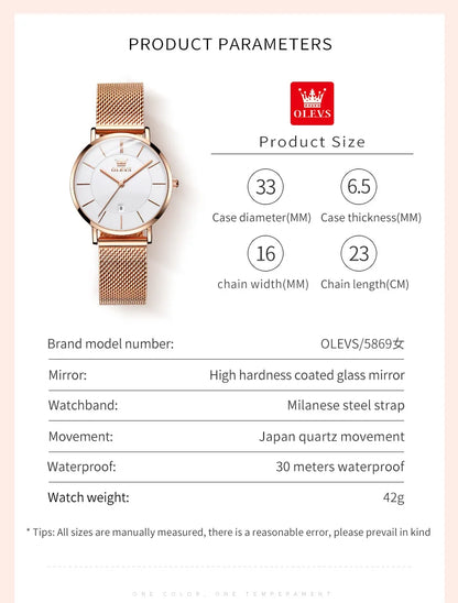 OLEVS Watches For Women Quartz Waterproof Watch Luxury Lady&