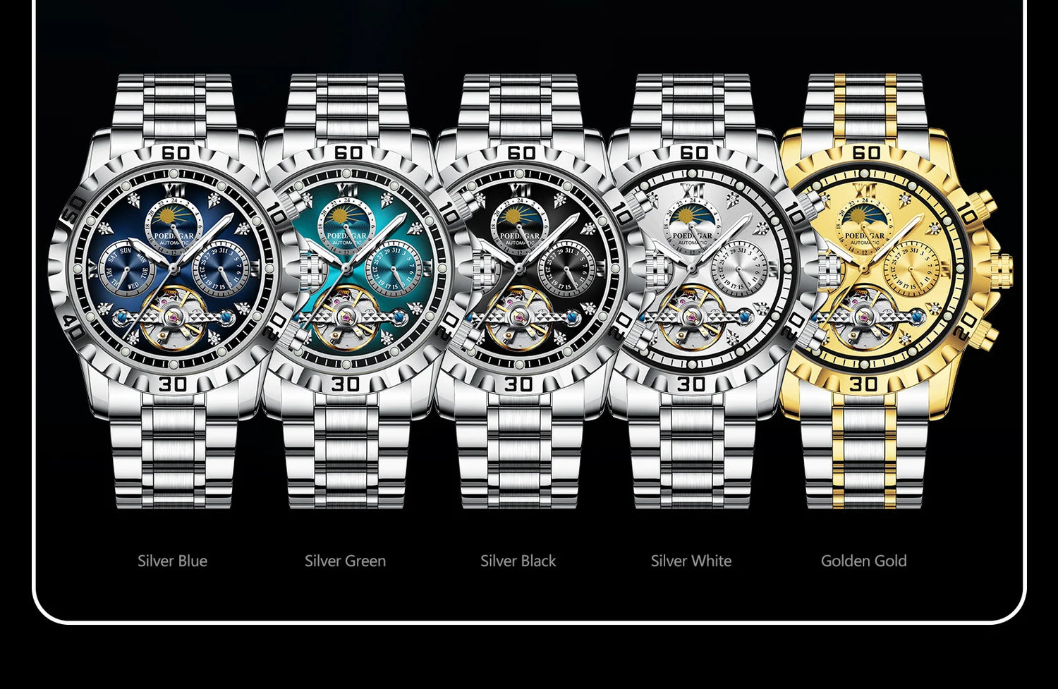POEDAGAR Business Top Watch For Man Hollow Tourbillon Automatic Men&