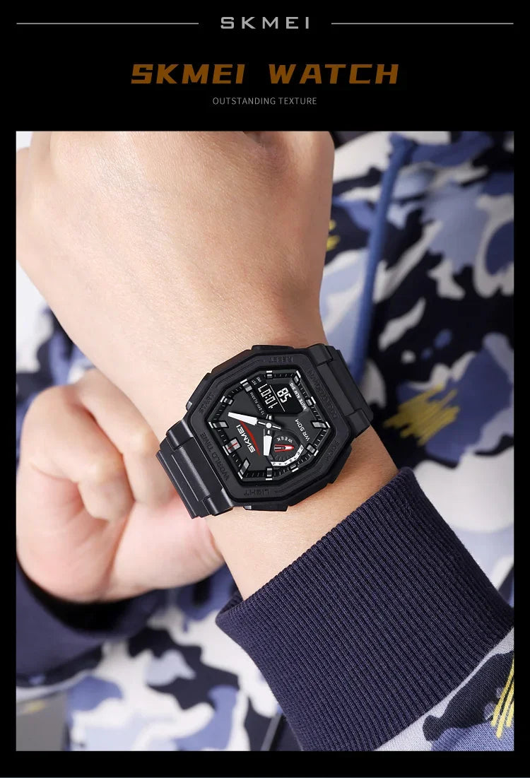 SKMEI 2438 Casual Dual Digital Display Quartz Waterproof Watches Calendar Analog Stopwatch timing Alarm LED night light Clock