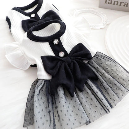 Dog Clothes for Small Dogs Dog Summer T-Shirt Pet Dog Skirt Black White Retro Dresses Puppy Costume Chihuahua Bichon Clothing