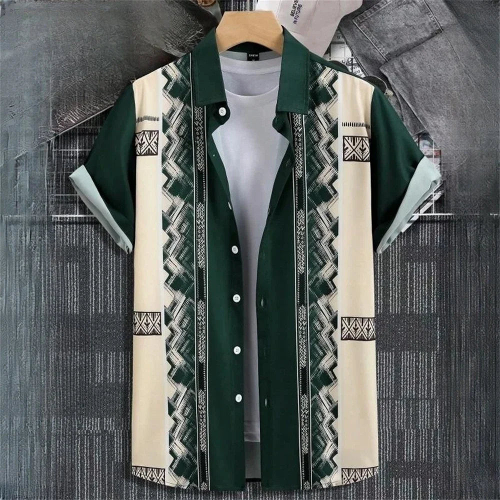 Vintage Hawaiian Shirts For Men Ethnic Pattern Printed Short Sleeve Tops Fashion Casual Men Clothing Loose Oversized Men&
