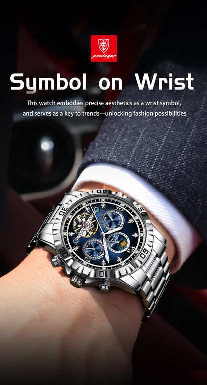 POEDAGAR Business Top Watch For Man Hollow Tourbillon Automatic Men&