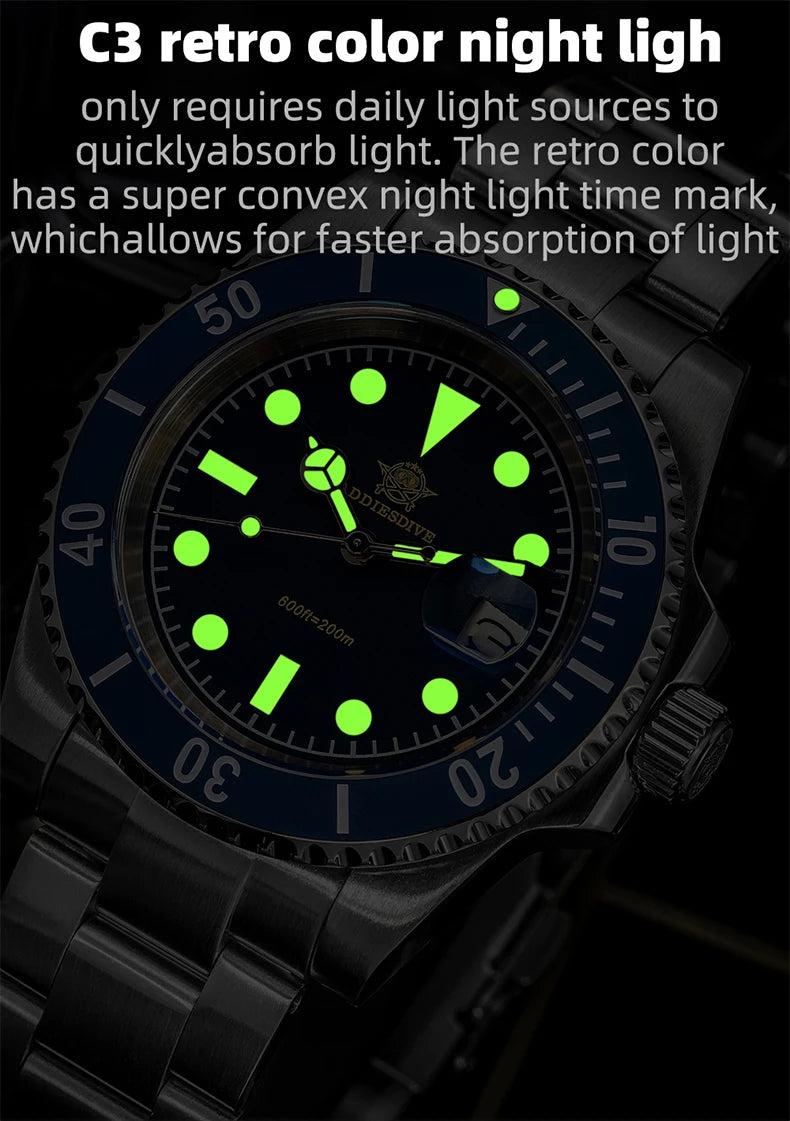 ADDIESDIVE AD2054 Quartz Watch 200M Waterproof Stainless Steel Men&