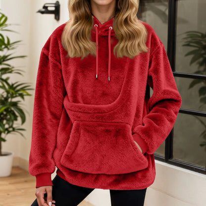 2025 Hot Sale Hoodie Womens Fall And Winter Casual Fleece Solid Color Pet Pocket Hooded Sweatshirt Funny Pullover For Women