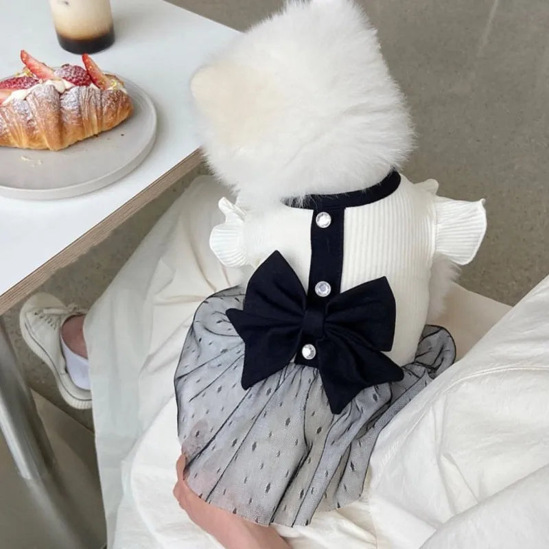 Dog Clothes for Small Dogs Dog Summer T-Shirt Pet Dog Skirt Black White Retro Dresses Puppy Costume Chihuahua Bichon Clothing