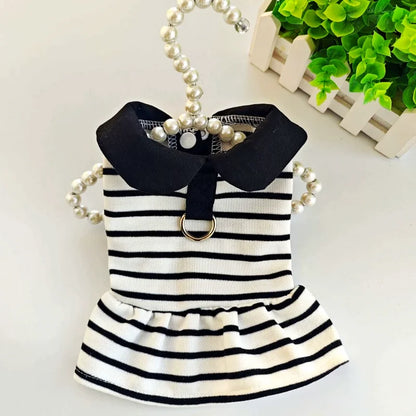 Dog Clothes for Small Dogs Dog Summer T-Shirt Pet Dog Skirt Black White Retro Dresses Puppy Costume Chihuahua Bichon Clothing