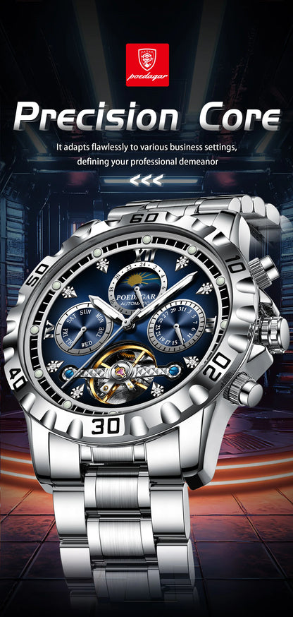 POEDAGAR Business Top Watch For Man Hollow Tourbillon Automatic Men&