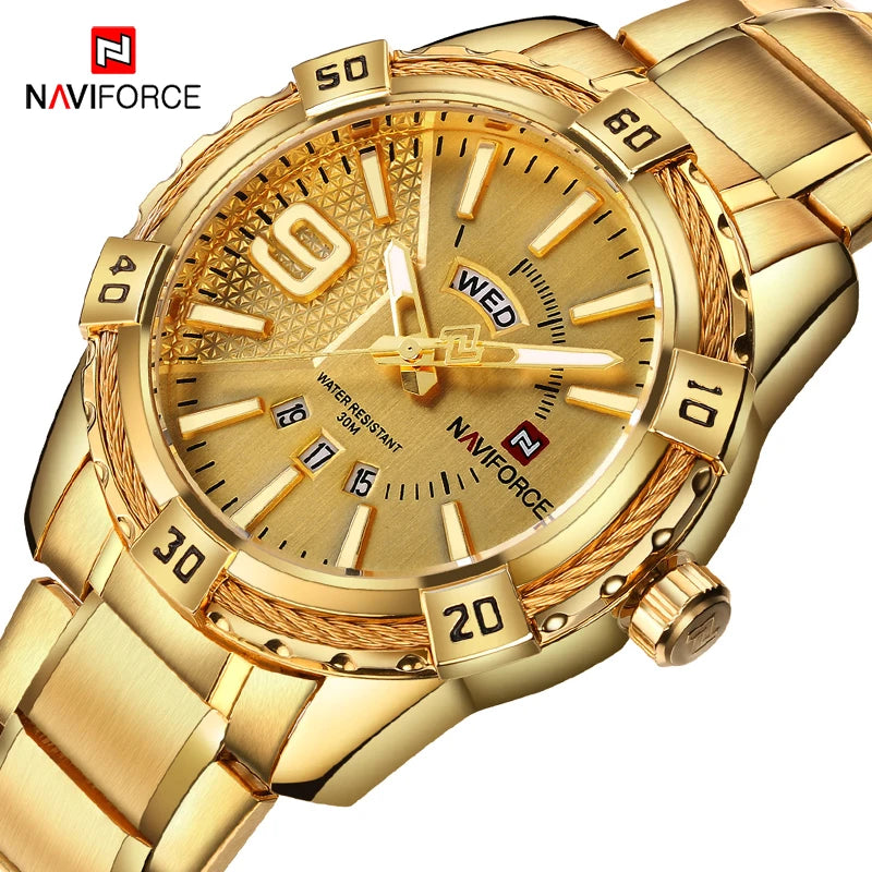 NAVIFORCE Military Golden Watch for Men Top Luxury Brand Wristwatch Waterproof Mens Stainless Steel Sport Watches Male Clock