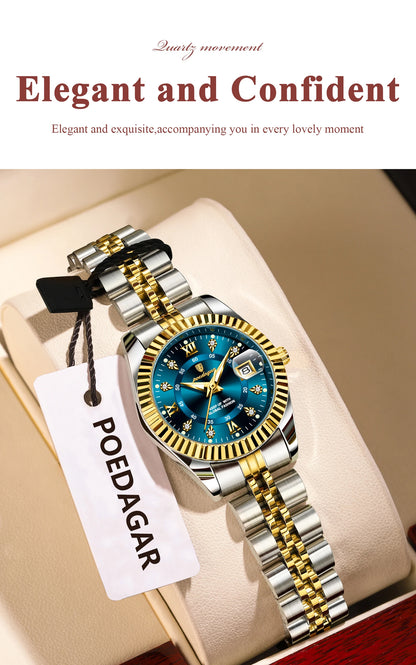 POEDAGAR Top Luxury Watch For Women Waterproof Stainless Steel Luminous Date Ladies Watch Quartz Fashion Elegant Women&
