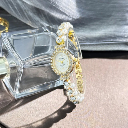 New Hot Pearl Bracelet Watch Luxury Diamond Encrusted Women Quartz Watch Oval Dial Ladies Wristwatches Dropshipping clock