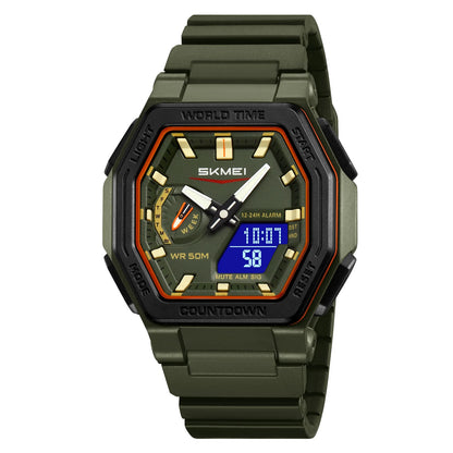 SKMEI 2438 Casual Dual Digital Display Quartz Waterproof Watches Calendar Analog Stopwatch timing Alarm LED night light Clock