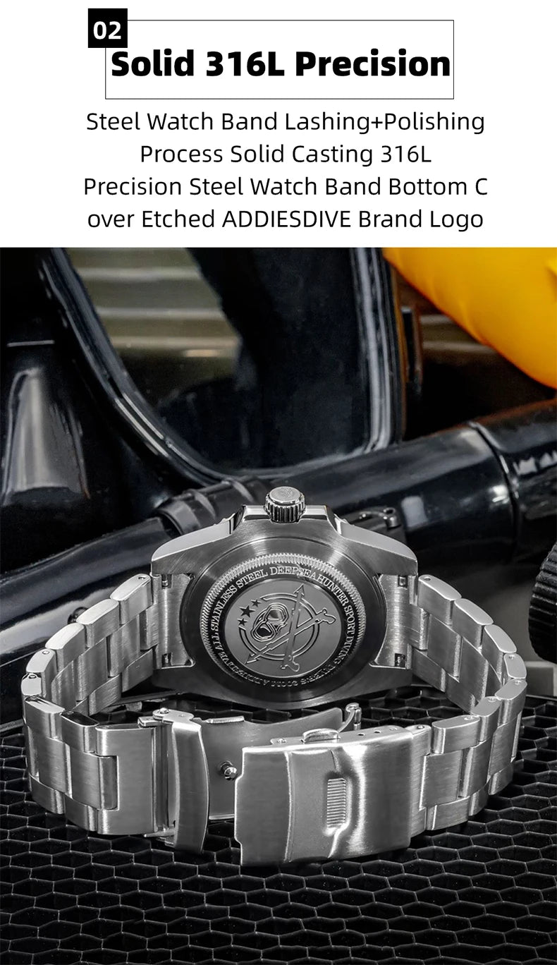 ADDIESDIVE AD2054 Quartz Watch 200M Waterproof Stainless Steel Men&