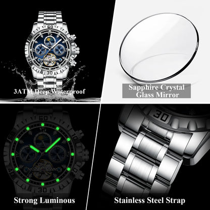POEDAGAR Business Top Watch For Man Hollow Tourbillon Automatic Men&